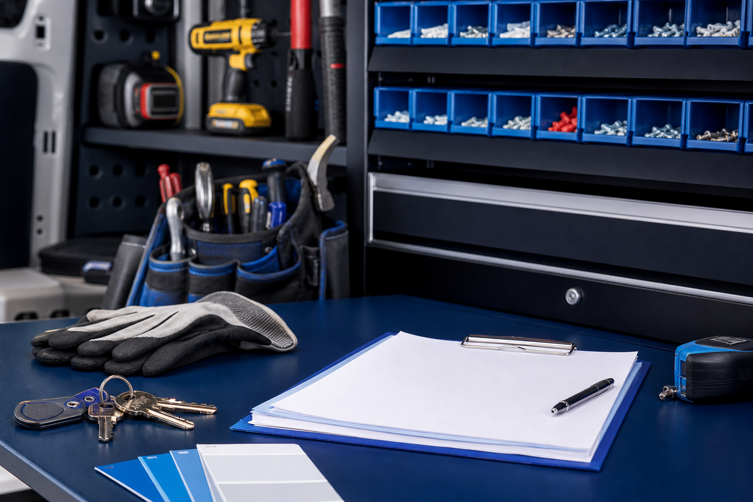 Organized tools and request materials for maintenance scheduling